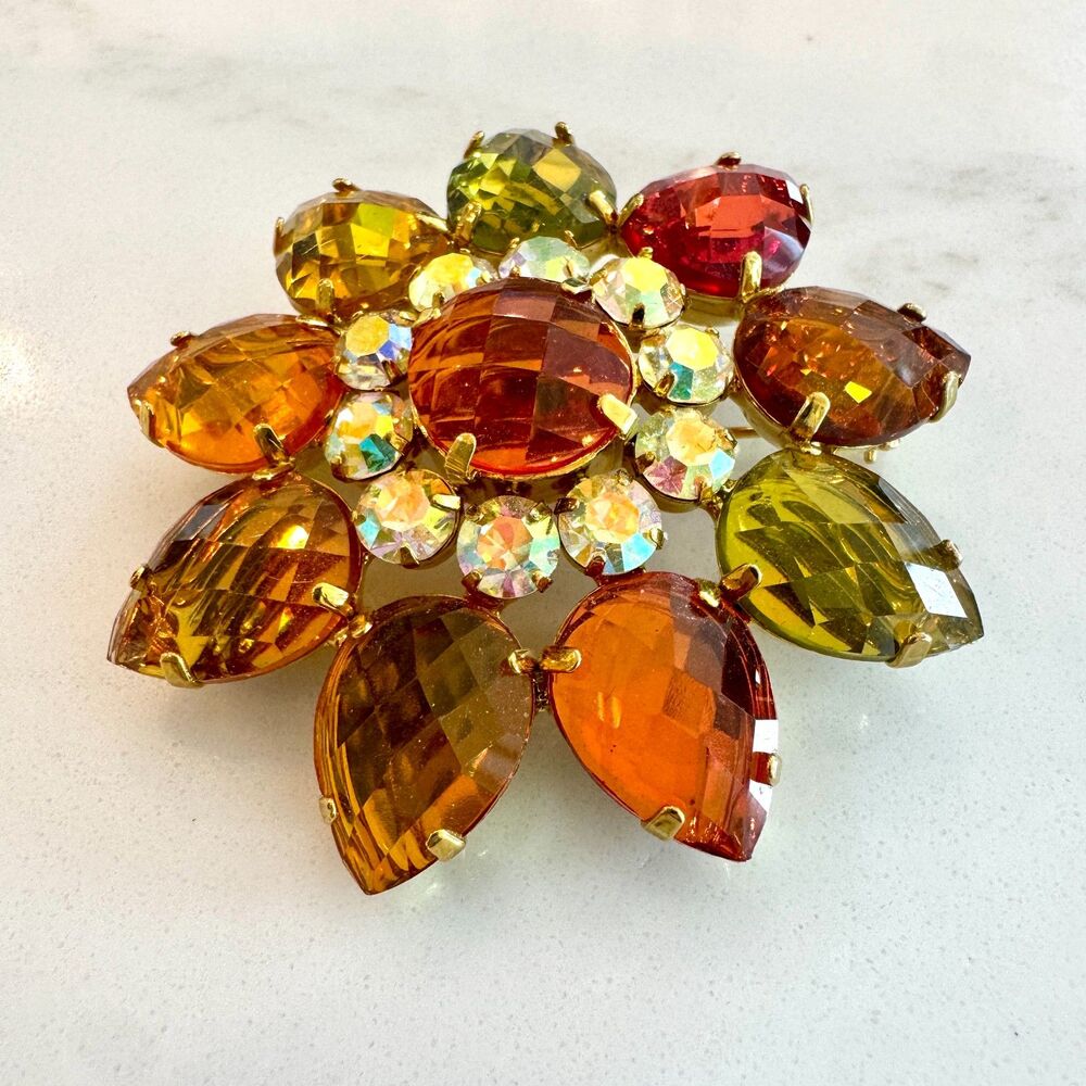 Joan Rivers Collection Autumn Sunburst Brooch Flower Pin Brooch - Vintage Signed - Picture 7 of 8
